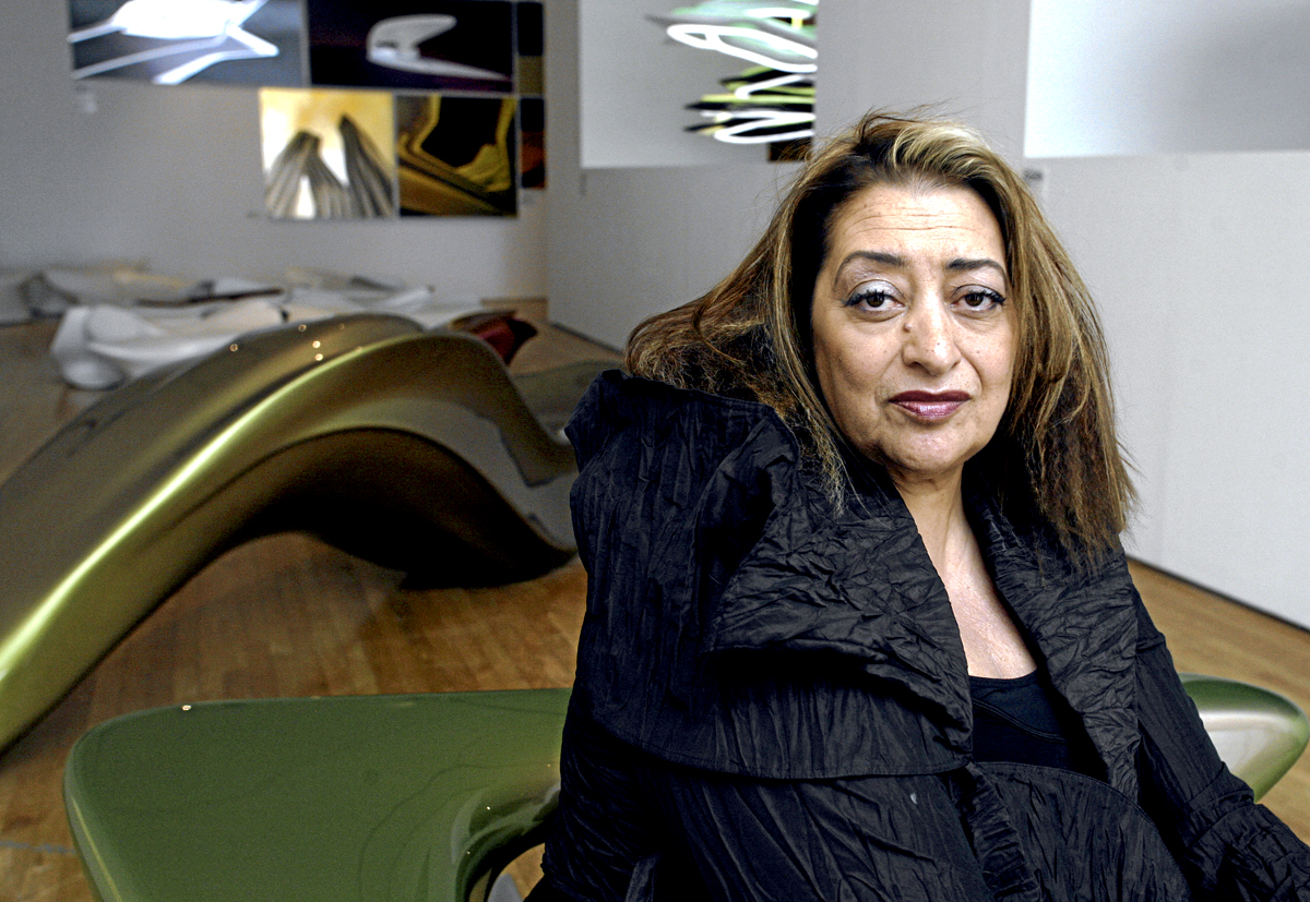 Architect Zaha Hadid poses at the opening of her first exhibition in the U.K., at the Design Museum in Shad Thames, in London's Docklands, Thursday, June 28, 2007. Hadid opened her practice in London in 1980. It is only in the last few years that she has seen it really flourish into an international company with nearly 200 employees. Photographer: Graham Barclay/Bloomberg News